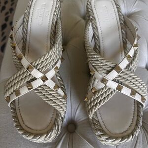Valentino Cream and White Rope Sandals with Gold Accents LIKE NEW
